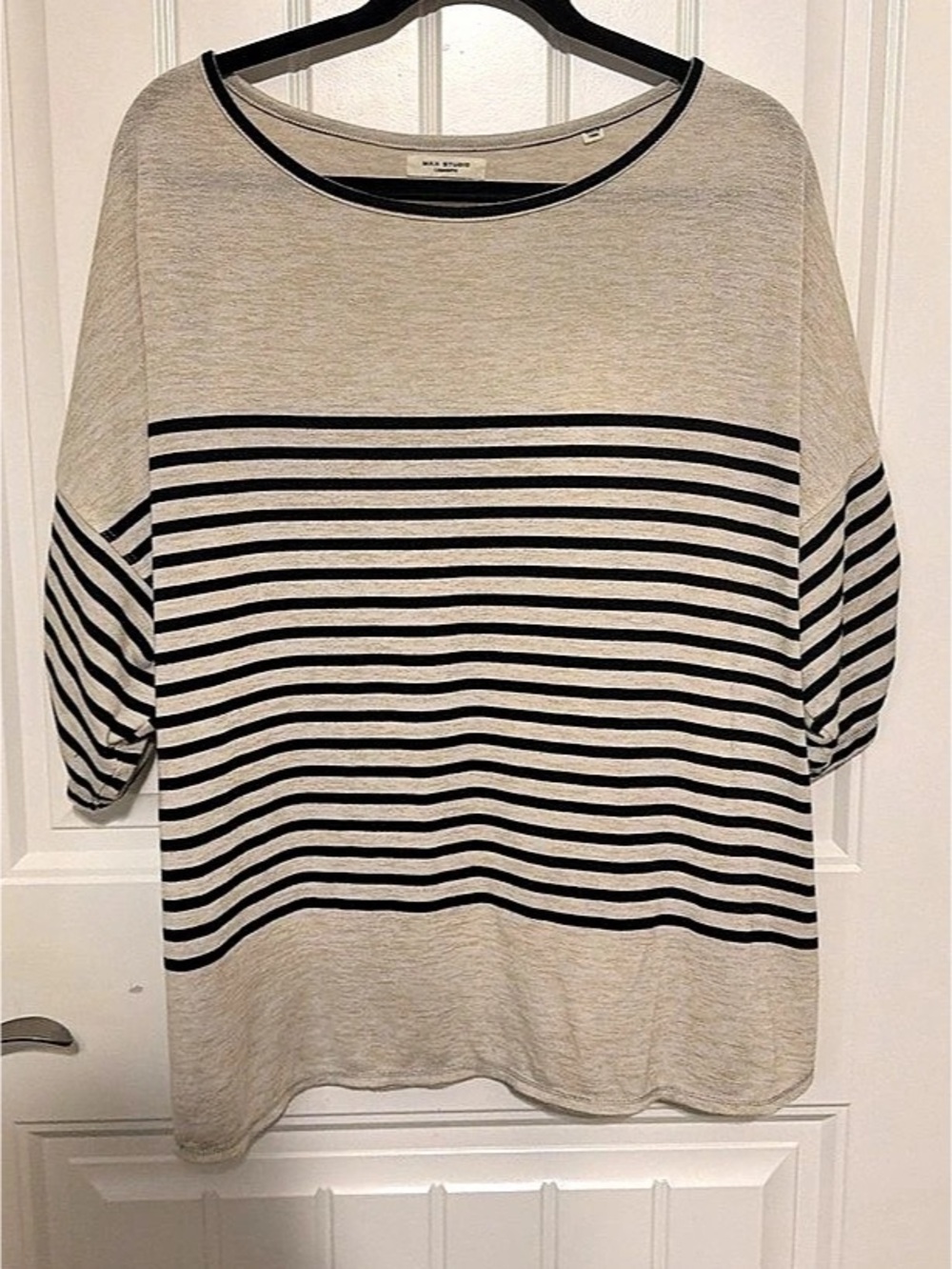 Max Studio Striped Long Sleeve Top in Gray & Black Like New